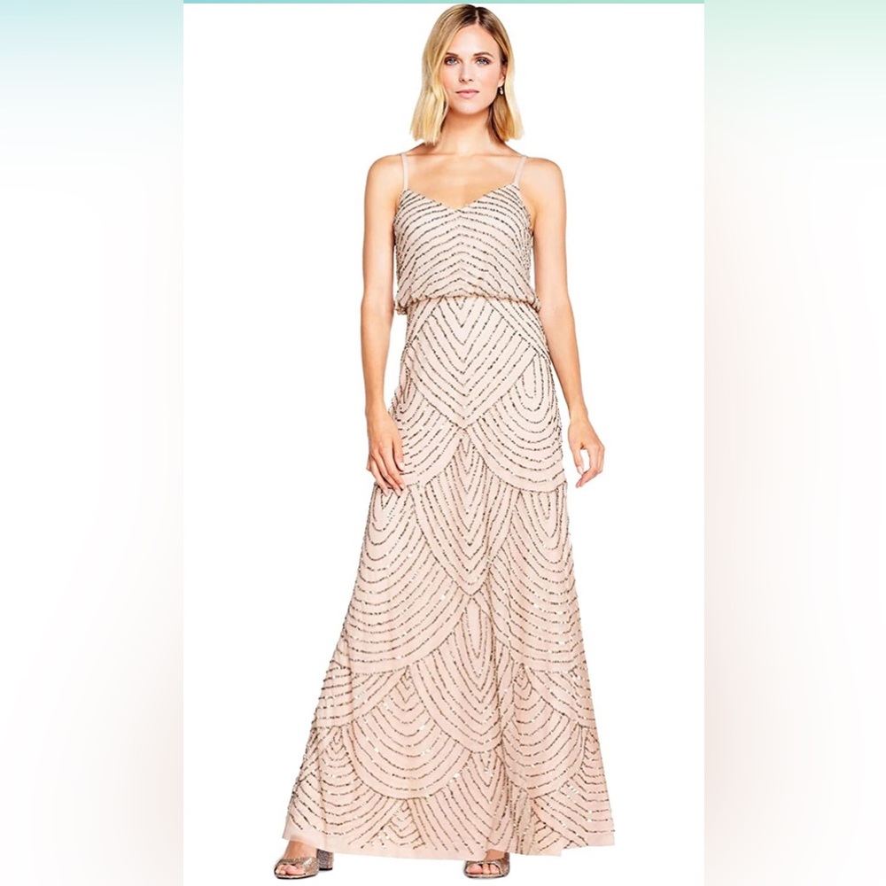 Adrianna Papell Dress | ART DECO BEADED BLOUSON GOWN IN CHAMP GOLD
